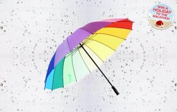 Sick of being soaked? Pick up a giant rainbow golf umbrella from Ministry of Deals for just £8!